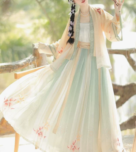 星婉 宋制汉服女长袖短衫半袖褙子齐腰褶裙中...