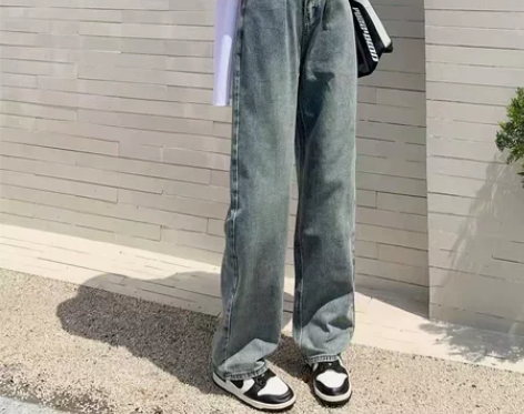 铭姿高腰牛仔裤女2022秋季新款复古宽松显...