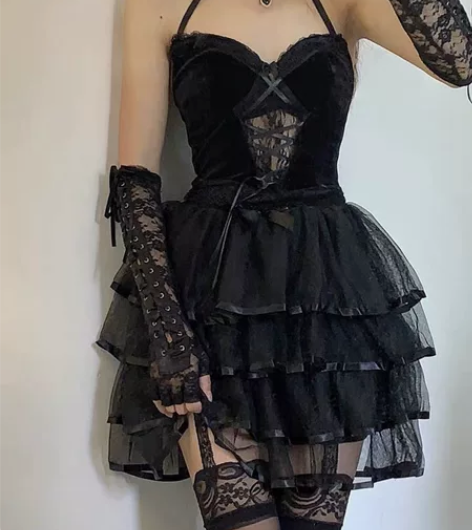黑色蕾丝挂脖吊带背心女纯欲绑带性感辣妹内搭...