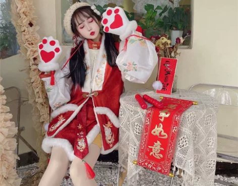 汉旭原创汉服 女汉元素新款套装马甲卫衣雪绒...
