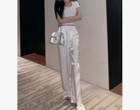 纵享丝滑/醋酸缎面阔腿裤女高腰宽松垂感凉凉...