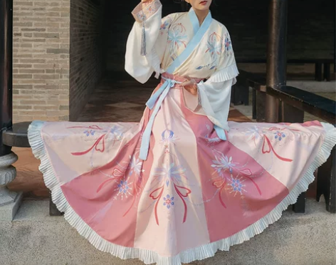 言然昙花灯原创汉服女秋晋制交领半袖齐腰汉服...