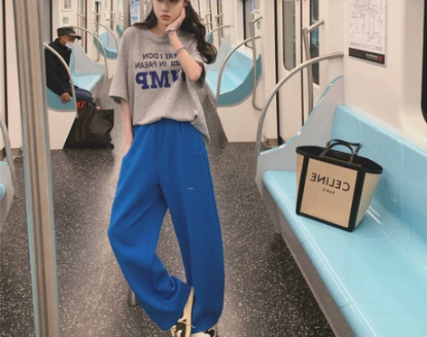 红色高腰裤子女春夏季新款运动休闲裤高级设计...