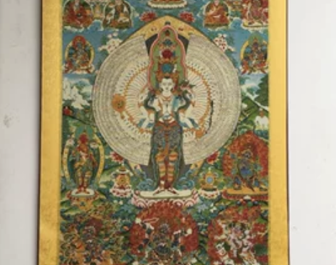 千手观音中堂唐卡刺绣画织锦绣机器带画轴藏佛...