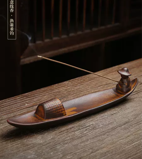 创意渔翁线香插陶瓷苍术防疫艾草香熏香炉摆件...