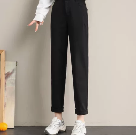 毛呢裤子女2022秋冬新款高腰宽松显瘦哈伦...