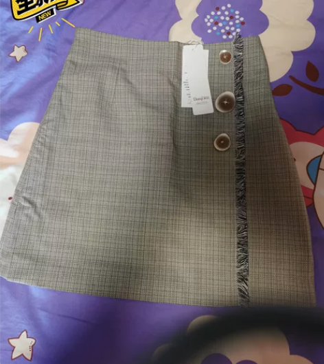 朵以专柜正品显瘦高腰格纹半身裙时髦通勤A字...