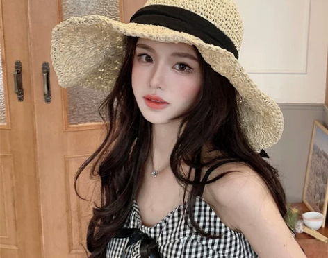 草帽女夏季海边大帽檐沙滩帽度假防晒遮阳帽子...