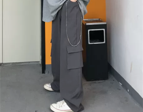 美式大口袋工装拖地裤子垂感男女原宿风bf直...