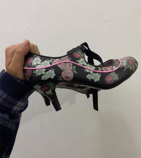 真皮绘画特色 蝴蝶结系带高跟单鞋女 洛丽塔...