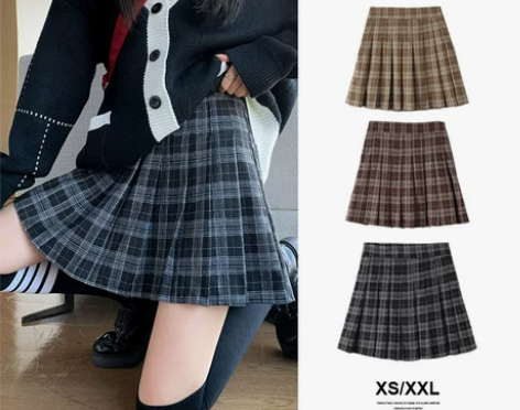 黑灰格子半身裙女2022秋冬季jk学院风短...