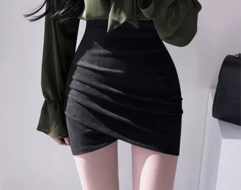 鹿皮绒短裙女秋冬半身裙韩版高腰弹力紧身不规...