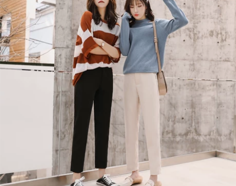 哈伦裤子女2019春夏宽松休闲工装西装裤直...