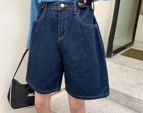 高腰牛仔短裤女夏薄款2022年新款宽松直筒...