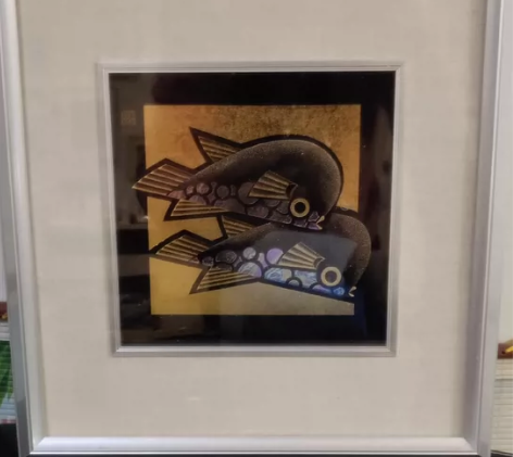 金属画框,镶嵌工艺画。有落款。尺寸26*2...