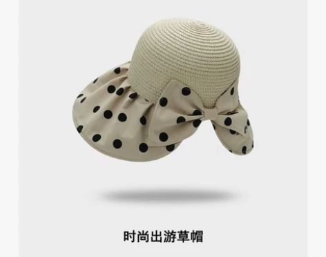 韩版波点渔夫帽夏天防晒紫外线太阳帽子女黑胶...