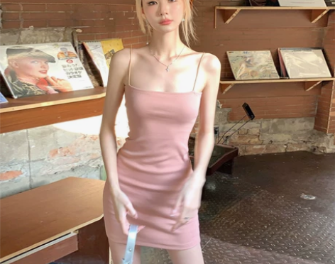 包臀裙 包臀裙短裙粉色吊带连衣裙女修身内搭...