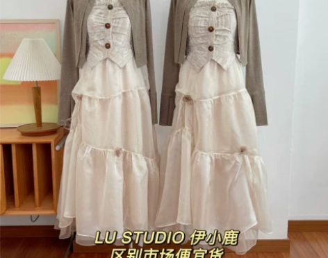 智乔 法式抹胸连衣裙女夏小众设计感网纱裙气...