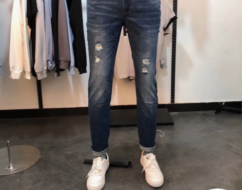 杰克琼斯品牌剪标男士弹力修身小直筒破洞春夏...