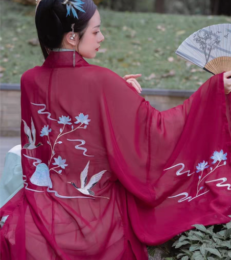 转卖清梳汉服女夏季云中鹤夜大袖衫女单件披风...