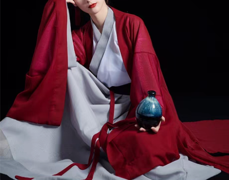 汉服女侠客中国风原创交领飘逸魏晋风红色齐腰...