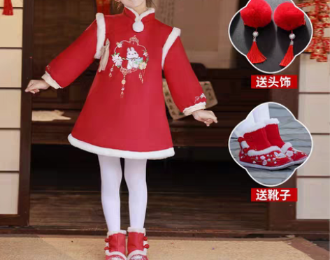 转卖全新，拜年服女童汉服冬款加绒加厚中国风...