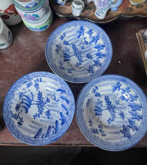 包邮五六十年代高温柴窑龙窑烧成青花赏盘,色...