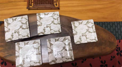日本中古回流陶瓷浮雕刻工方形杯垫杯托 茶托...