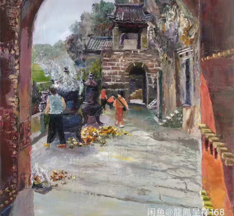 包邮原创油画作品《金灯寺一》作品尺寸80*...