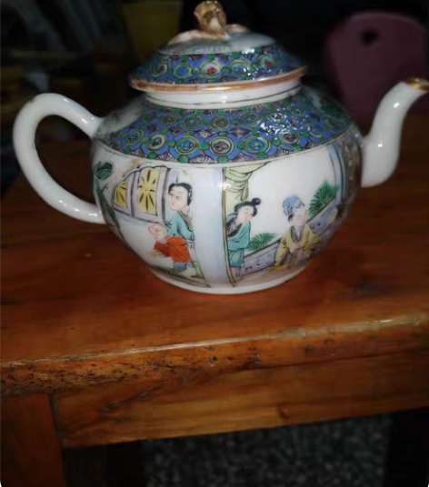 包邮咸丰五彩小茶壶 壶嘴有点暴釉小磕皮 感...