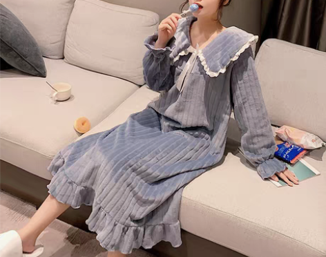 转卖睡裙女春秋冬季长袖款珊瑚绒甜美可爱家居...