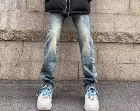 转卖美式复古流行高街vibe风水洗牛仔裤男...