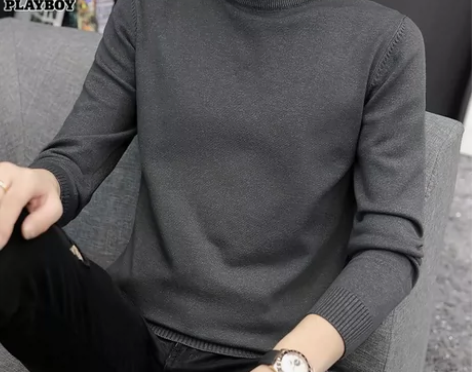 花花公子半高领毛衣男士秋冬季新款潮流加绒保...