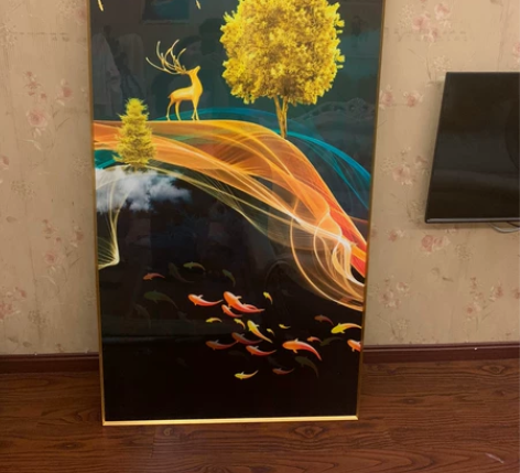九鱼图玄关装饰画入户走廊过道挂画现代简约竖...