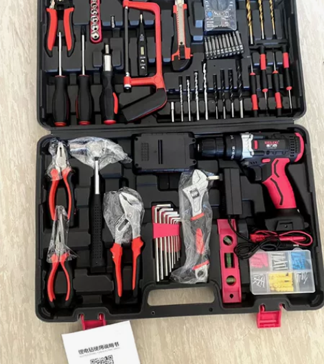 德力西家用锂电钻工具箱多功能五金工具组合套...