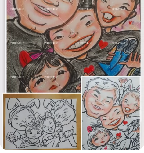 漫画头像手绘卡通动画照片定制一家三口一家四...