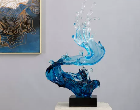 浪花雕塑摆件大型现代艺术品工艺客厅晶北欧雕...