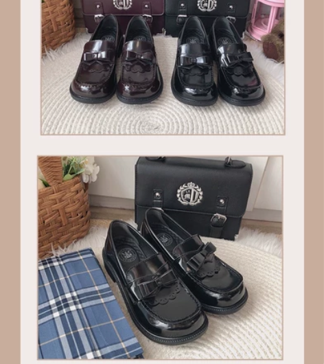 栗原熊 小方熊现货 黑色圆方头jk制服鞋高...