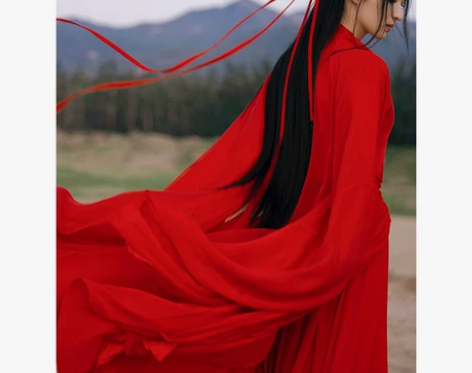 全新,红色魏晋古风武侠古装汉服女中国风古典...
